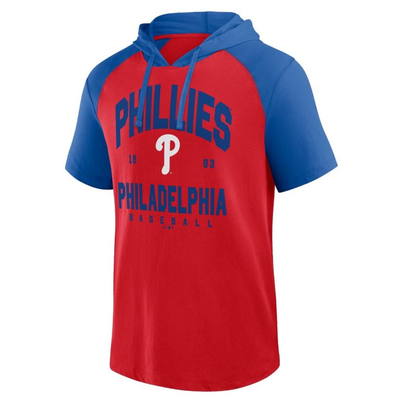 MLB Logo Athletic Philadelphia Phillies Prime Raglan Short Sleeve Hoodie T-Shirt