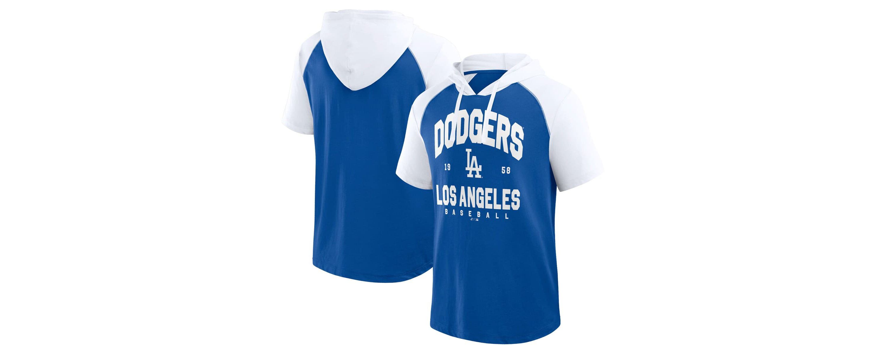 MLB Logo Athletic Los Angeles Dodgers Prime Raglan Short Sleeve Hoodie T-Shirt