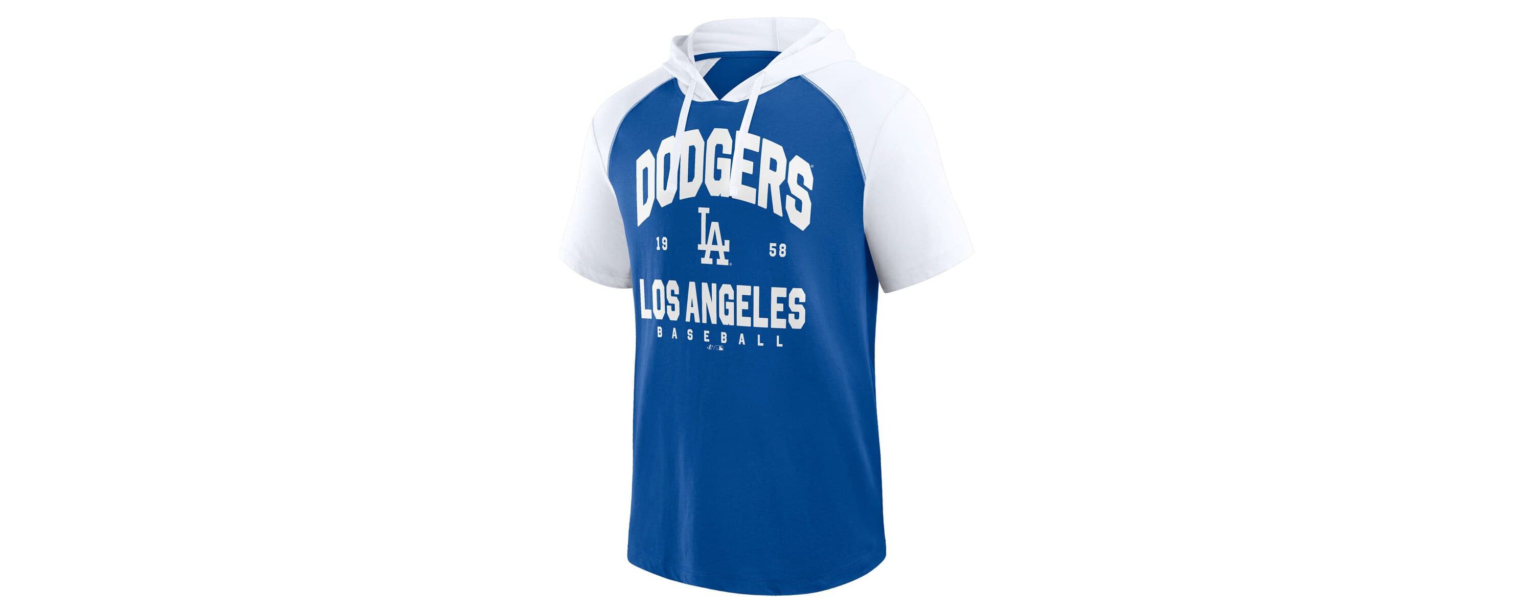 MLB Logo Athletic Los Angeles Dodgers Prime Raglan Short Sleeve Hoodie T-Shirt
