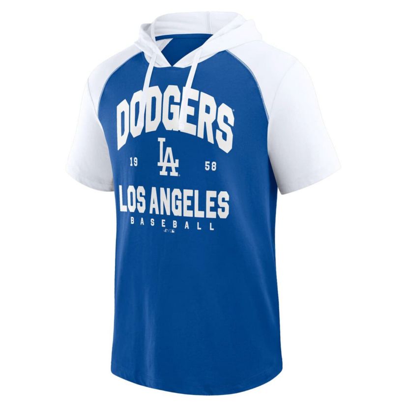 MLB Logo Athletic Los Angeles Dodgers Prime Raglan Short Sleeve Hoodie T-Shirt