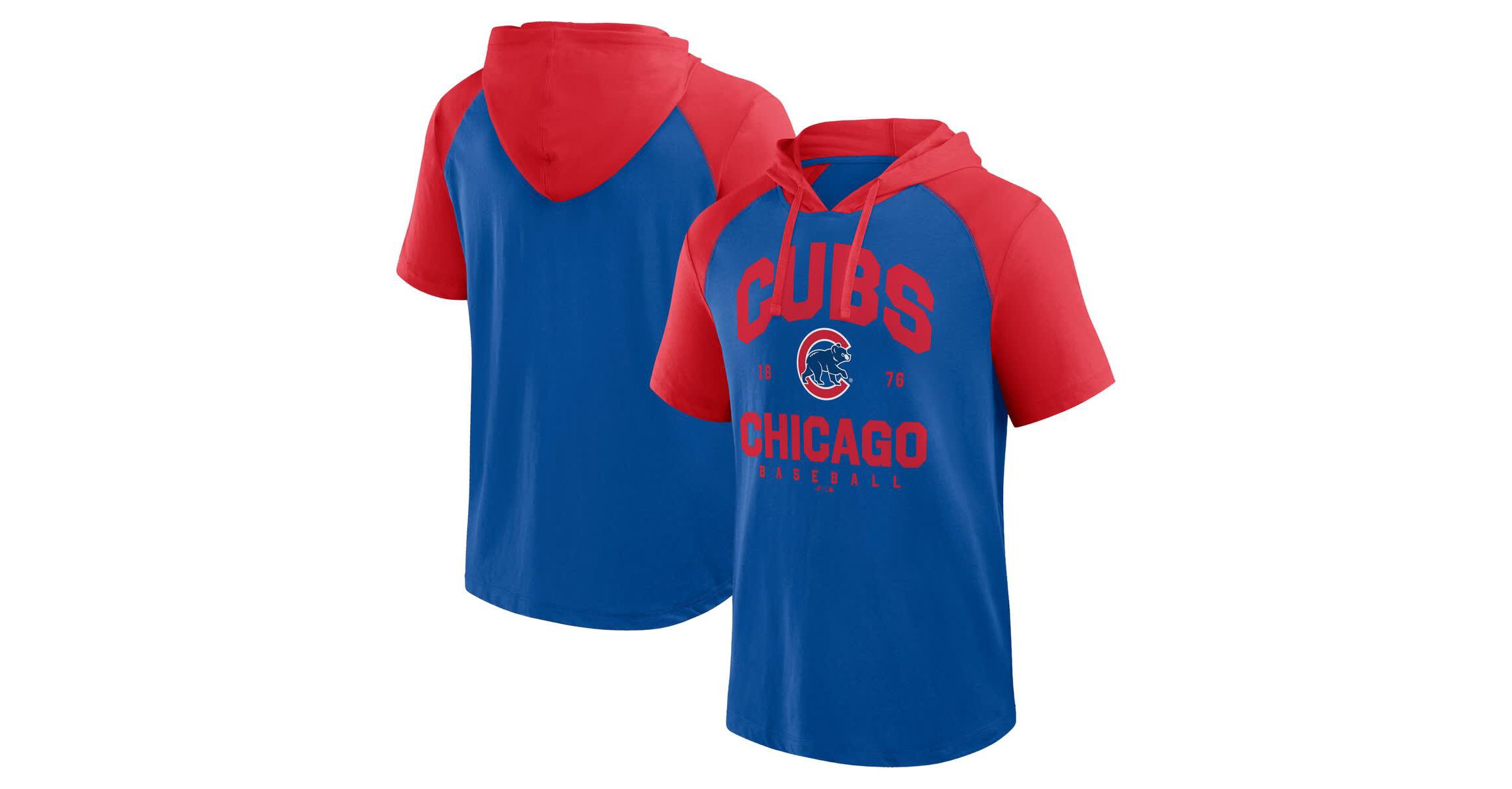 MLB Logo Athletic Chicago Cubs Prime Raglan Short Sleeve Hoodie T-Shirt