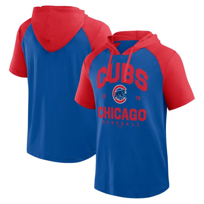 MLB Logo Athletic Chicago Cubs Prime Raglan Short Sleeve Hoodie T-Shirt