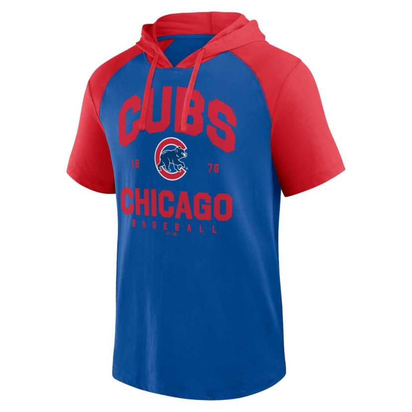 MLB Logo Athletic Chicago Cubs Prime Raglan Short Sleeve Hoodie T-Shirt