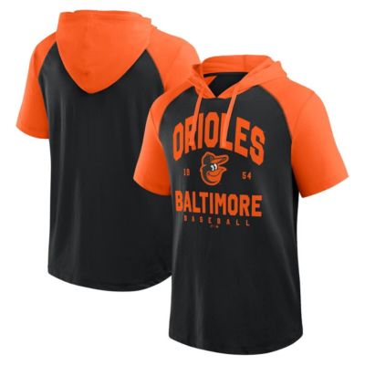 Men's MLB Logo Athletic Baltimore Orioles Prime Raglan Short Sleeve Hoodie T-Shirt, Black, Small