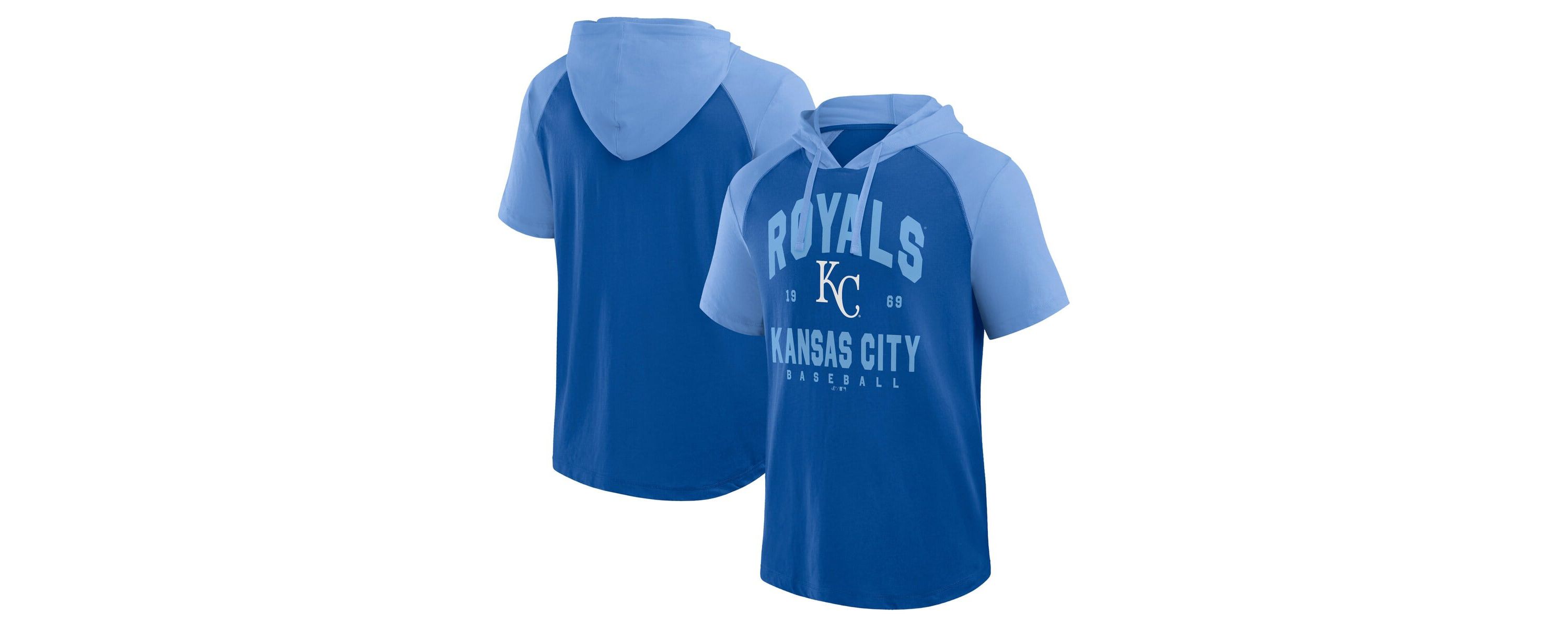 MLB Logo Athletic Kansas City Royals Prime Raglan Short Sleeve Hoodie T-Shirt