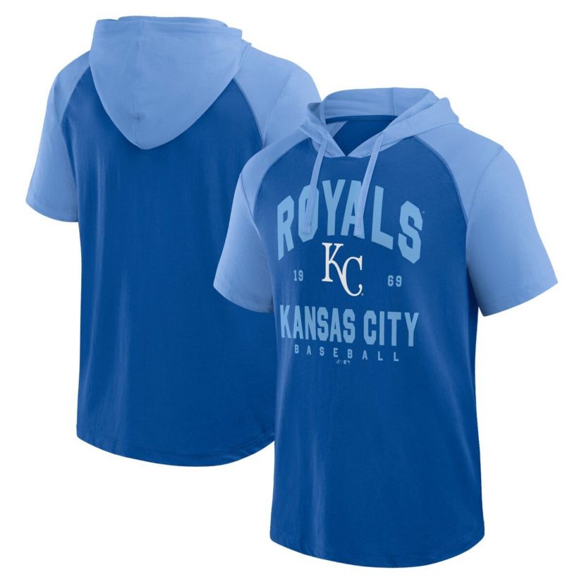 MLB Logo Athletic Kansas City Royals Prime Raglan Short Sleeve Hoodie T-Shirt