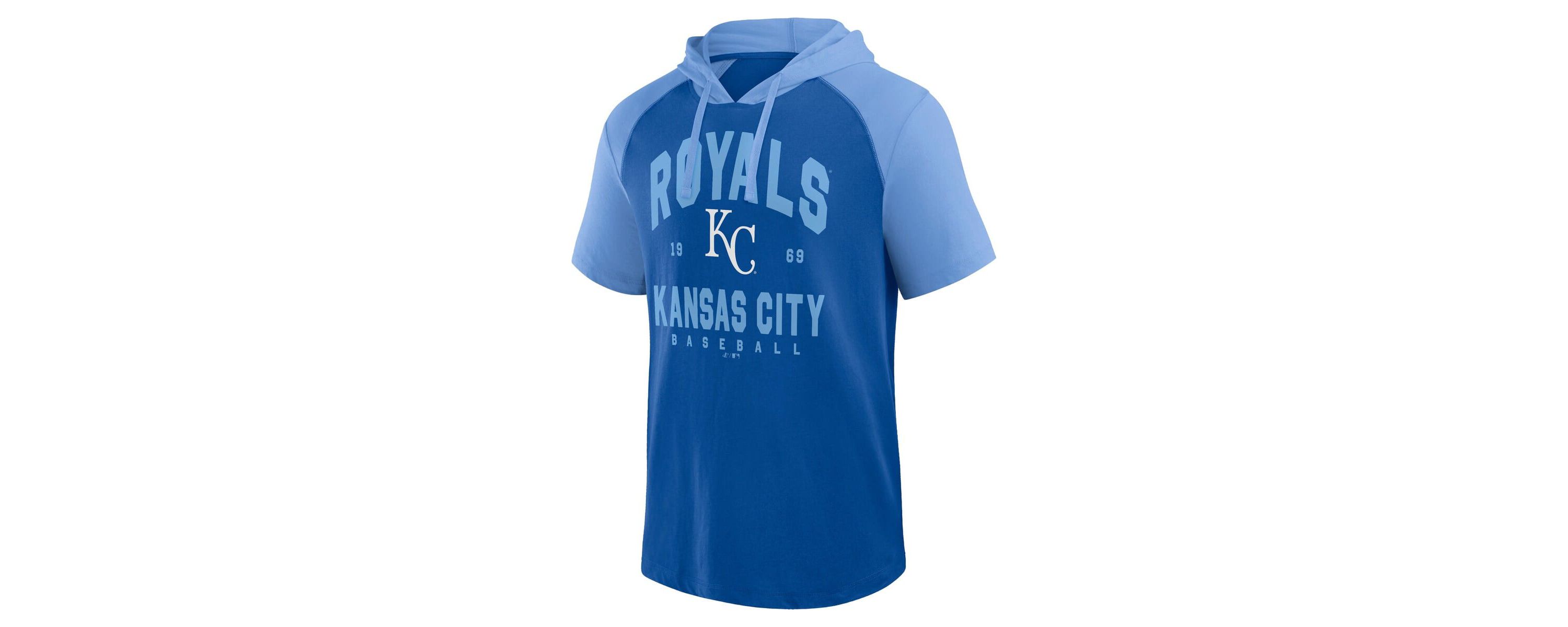 MLB Logo Athletic Kansas City Royals Prime Raglan Short Sleeve Hoodie T-Shirt