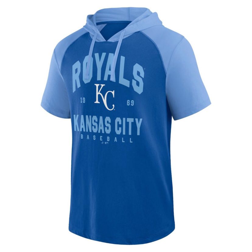 MLB Logo Athletic Kansas City Royals Prime Raglan Short Sleeve Hoodie T-Shirt