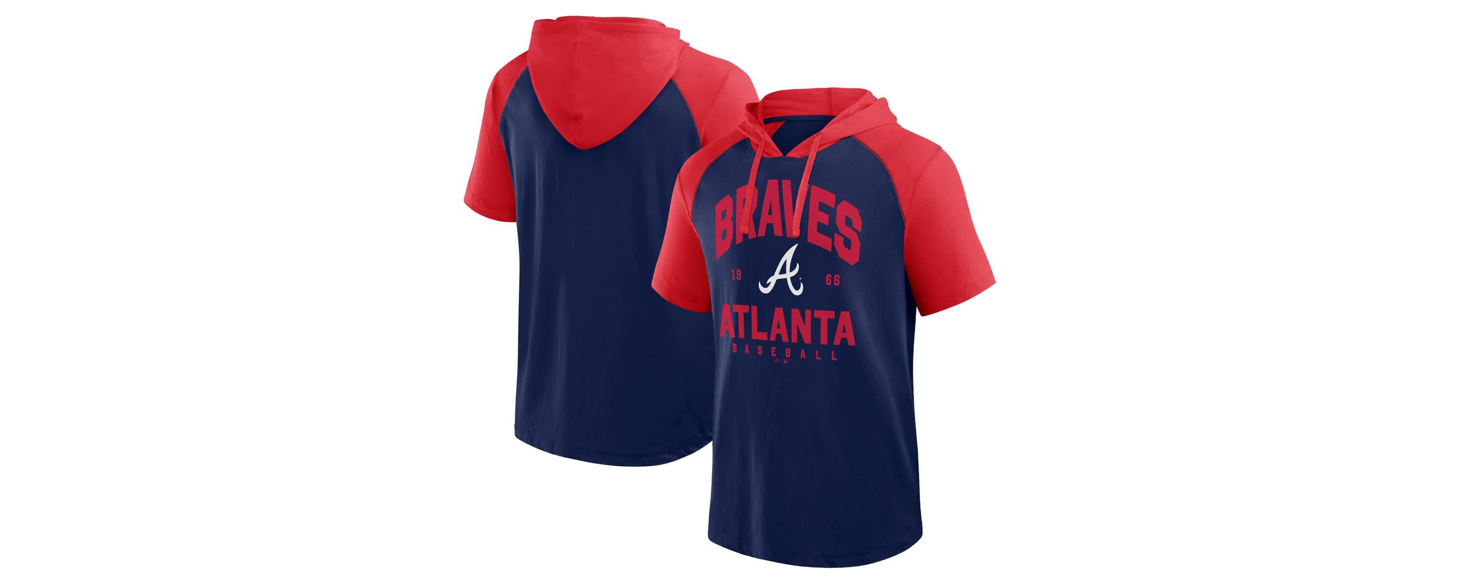 MLB Logo Athletic Atlanta Braves Prime Raglan Short Sleeve Hoodie T-Shirt