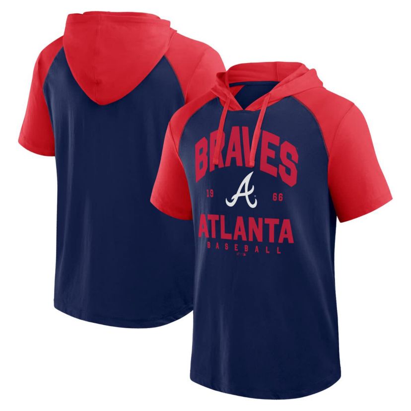 MLB Logo Athletic Atlanta Braves Prime Raglan Short Sleeve Hoodie T-Shirt