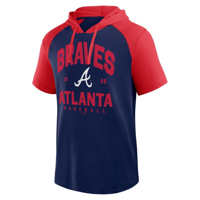 MLB Logo Athletic Atlanta Braves Prime Raglan Short Sleeve Hoodie T-Shirt