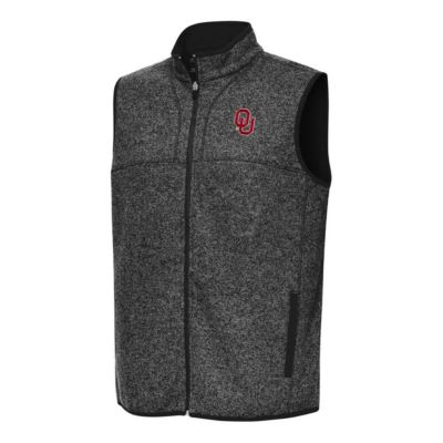 Antigua Men's NCAA Heather Oklahoma Sooners Fortune Full-Zip Vest, Black, Small