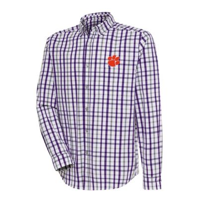 Antigua Men's NCAA Clemson Tigers Tending 2 Button-Down Long Sleeve Shirt, Purple, Medium