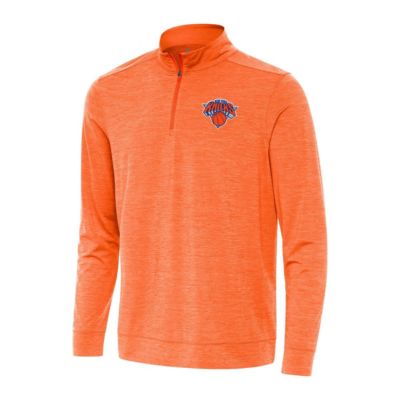 Antigua Men's NBA New York Knicks Bright Quarter-Zip Top, Orange, 3XL