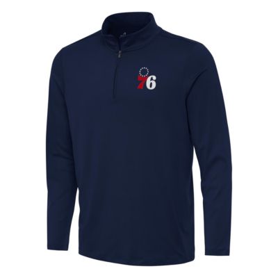 Antigua Men's NBA Philadelphia 76ers Reprocess Quarter-Zip Top, Navy Blue, 3XL