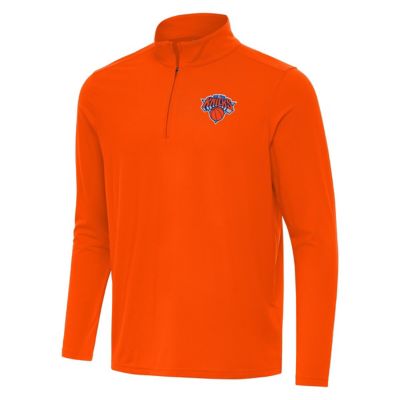 Antigua Men's NBA New York Knicks Intent Quarter-Zip Top, Orange, 3XL