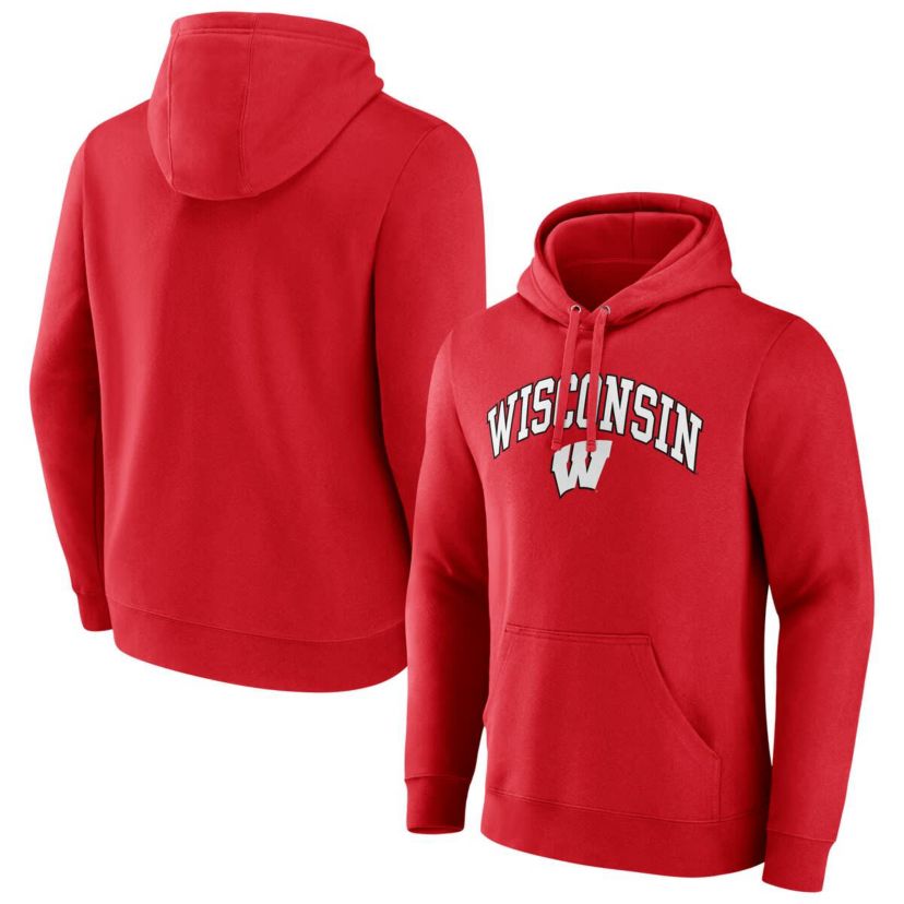 NCAA Fanatics Wisconsin Badgers Classic Arched Applique Fleece Pullover Hoodie