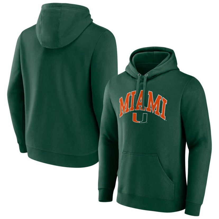 Miami (FL) Hurricanes NCAA Fanatics Miami Hurricanes Classic Arched Applique Fleece Pullover Hoodie