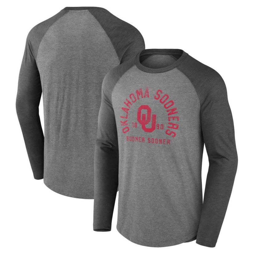 NCAA Fanatics Oklahoma Sooners Ball Drop Tri-Blend Raglan Long Sleeve T-Shirt