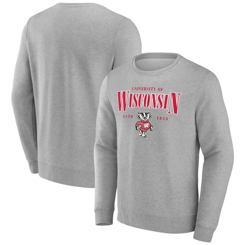 NCAA Fanatics Wisconsin Badgers True Classics Act Fast Fleece Pullover Sweatshirt
