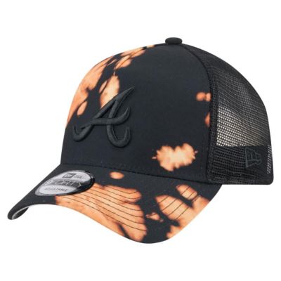 New Era Men's MLB Atlanta Braves Bleached A-Frame 9FORTY Adjustable Hat, Black