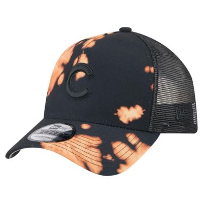 New Era Men's MLB Chicago Cubs Bleached A-Frame 9FORTY Adjustable Hat, Black