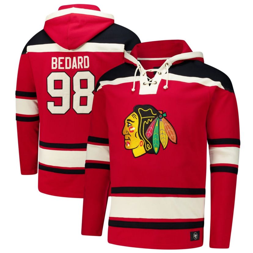 NHL Connor Bedard Chicago Blackhawks Big & Tall Lace-up Pullover Hoodie
