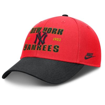 Men's MLB Nike Crimson/Black New York Yankees Neon 90s Rise Adjustable Hat, Crimson, Medium