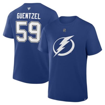 Men's NHL Fanatics Jake Guentzel Tampa Bay Lightning Authentic Stack Name & Number T-Shirt, Blue, XL