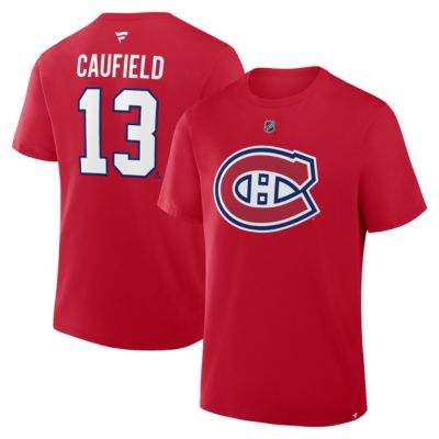 Men's NHL Fanatics Cole Caufield Montreal Canadiens Authentic Stack Name & Number T-Shirt, Red, 3XL