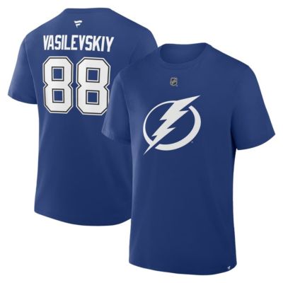 Men's NHL Fanatics Andrei Vasilevskiy Tampa Bay Lightning Authentic Stack Name & Number T-Shirt, Blue, 3XL