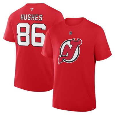 Men's NHL Fanatics Jack Hughes New Jersey Devils Authentic Stack Name & Number T-Shirt, Red, 2XL