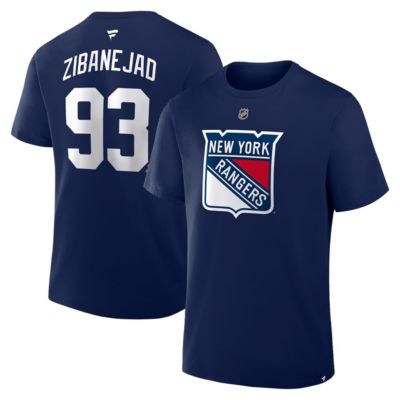 Men's NHL Fanatics Mika Zibanejad New York Rangers Authentic Stack Name & Number T-Shirt, Navy Blue, Small
