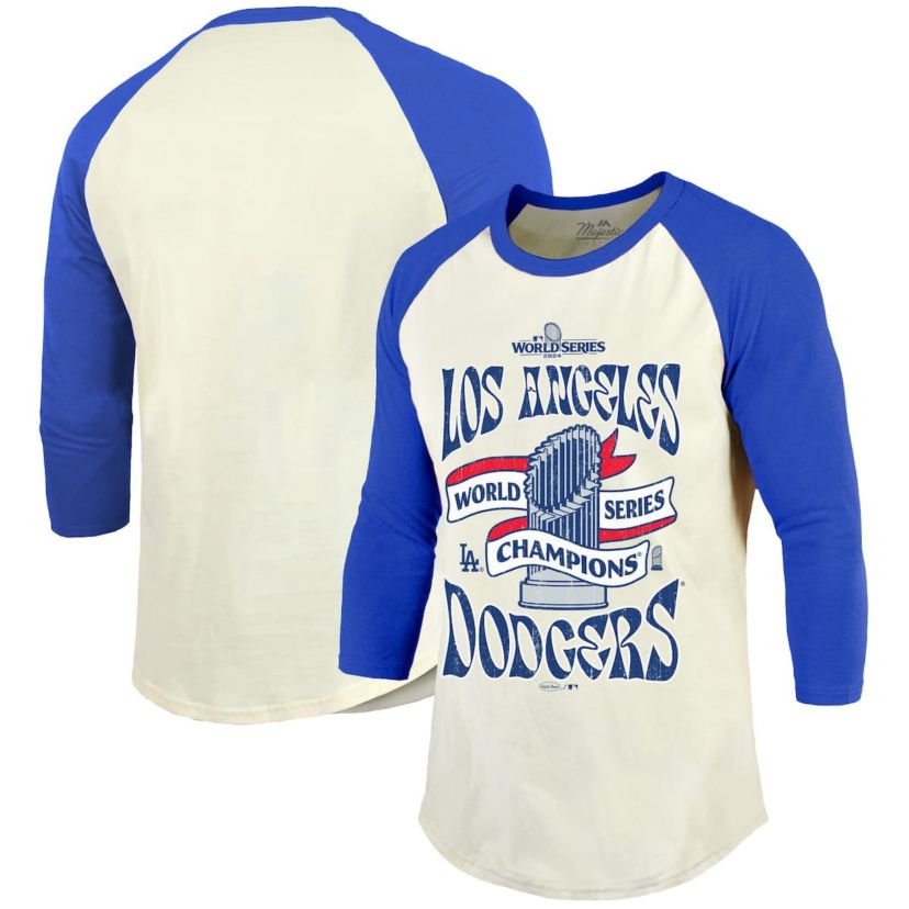 MLB Cream/Royal Los Angeles Dodgers 2024 World Series s 3/4-Sleeve Raglan Tri-Blend T-Shirt