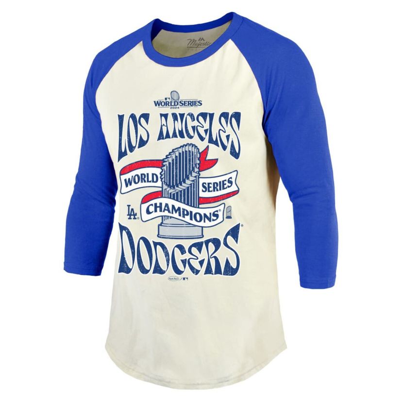 MLB Cream/Royal Los Angeles Dodgers 2024 World Series s 3/4-Sleeve Raglan Tri-Blend T-Shirt