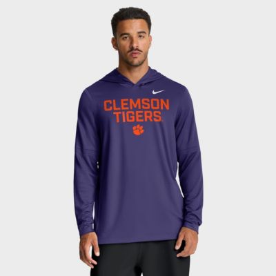Men's NCAA Nike Clemson Tigers 2025 Sideline Dri-FIT Long Sleeve Hoodie T-Shirt, Purple, 2XL