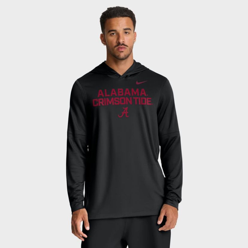 Alabama Crimson Tide NCAA Nike Alabama Tide 2025 Sideline Dri-FIT Long Sleeve Hoodie T-Shirt