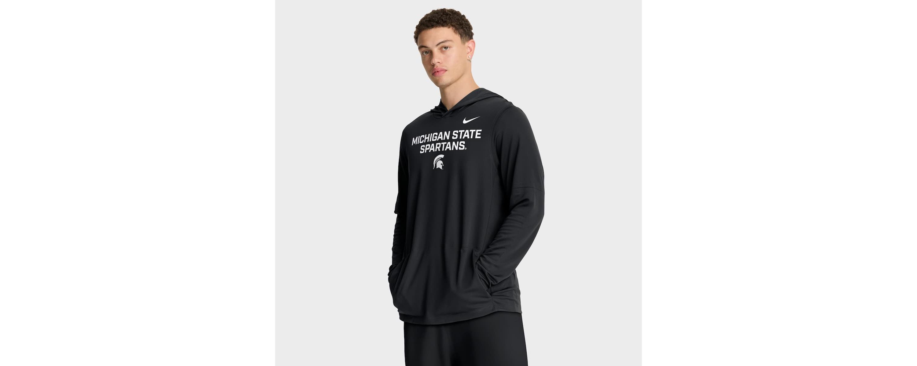 NCAA Nike Michigan State Spartans 2025 Sideline Dri-FIT Long Sleeve Hoodie T-Shirt
