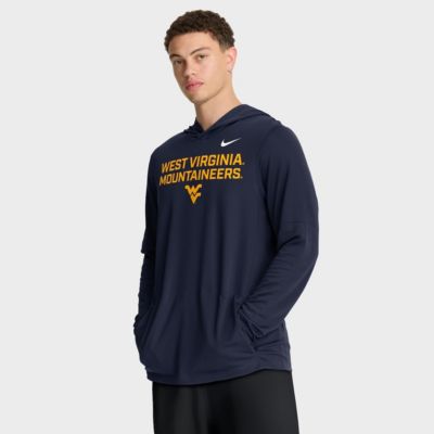 Men's NCAA Nike West Virginia Mountaineers 2025 Sideline Dri-FIT Long Sleeve Hoodie T-Shirt, Navy Blue, Medium