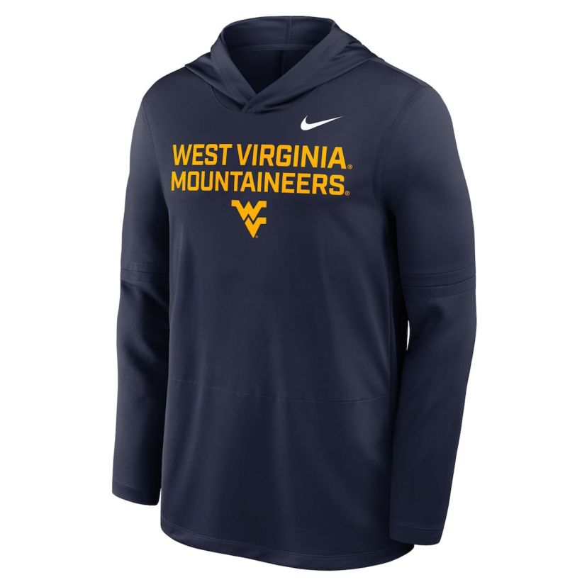 NCAA Nike West Virginia Mountaineers 2025 Sideline Dri-FIT Long Sleeve Hoodie T-Shirt