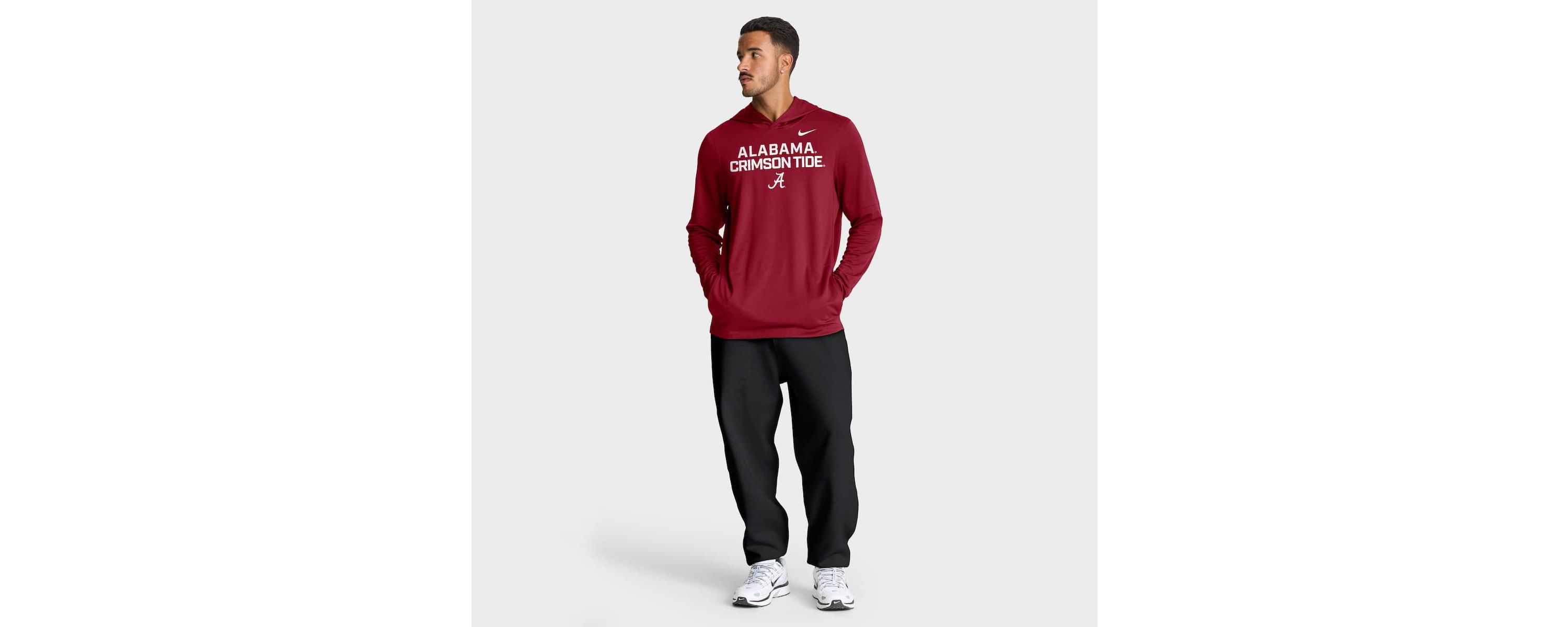 Alabama Crimson Tide NCAA Nike Alabama Tide 2025 Sideline Dri-FIT Long Sleeve Hoodie T-Shirt
