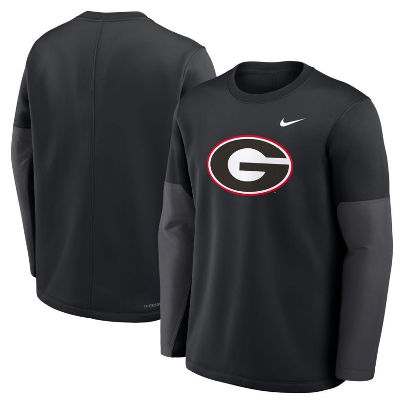 NCAA Nike Georgia Bulldogs 2025 Sideline Coach Therma-FIT Long Sleeve T-Shirt