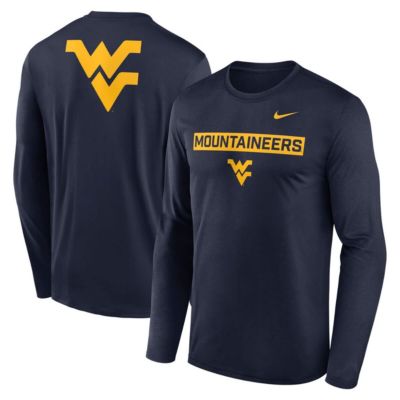 Men's NCAA Nike West Virginia Mountaineers Primetime Campus 2-Hit Legend Dri-FIT Long Sleeve T-Shirt, Navy Blue, Medium