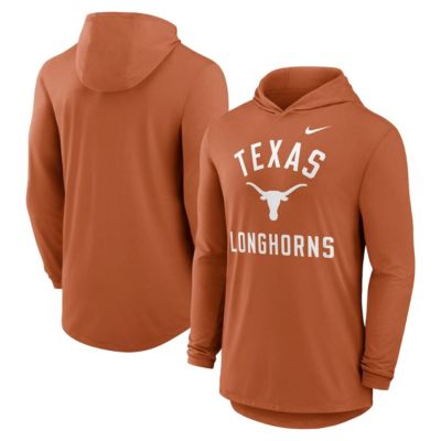 Men's NCAA Nike Texas Texas Longhorns Classic Arch Tri-Blend Dri-FIT Long Sleeve Hoodie T-Shirt, Orange, 2XL