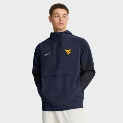 Men's NCAA Nike West Virginia Mountaineers Anorak Half-Zip Hoodie Jacket, Navy Blue, Large