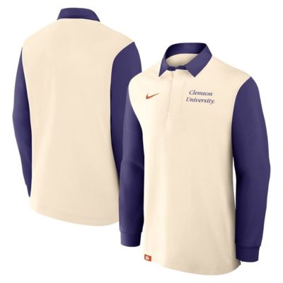 Men's NCAA Nike Cream/Purple Clemson Tigers Rugby Long Sleeve Shirt
