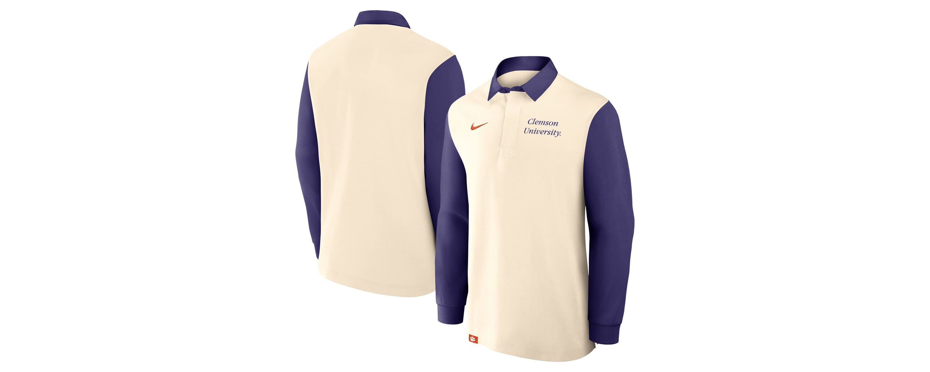 NCAA Nike Cream/Purple Clemson Tigers Rugby Long Sleeve Shirt