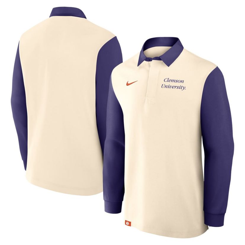NCAA Nike Cream/Purple Clemson Tigers Rugby Long Sleeve Shirt