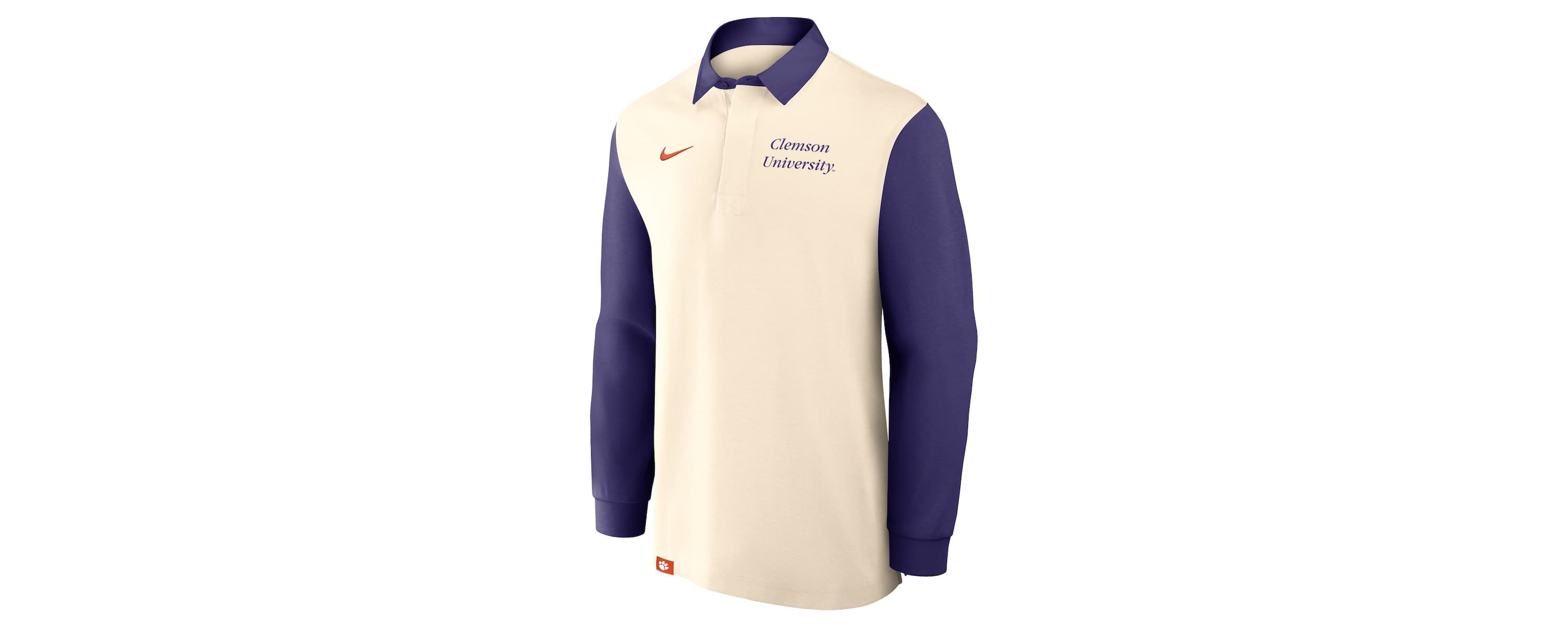 NCAA Nike Cream/Purple Clemson Tigers Rugby Long Sleeve Shirt