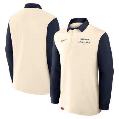 Men's NCAA Nike Cream/Navy Auburn Tigers Rugby Long Sleeve Shirt, 3XL